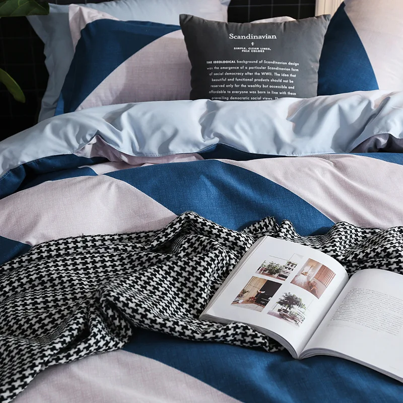 Геометрическая полоса King size Постельный набор синий и белый комплект