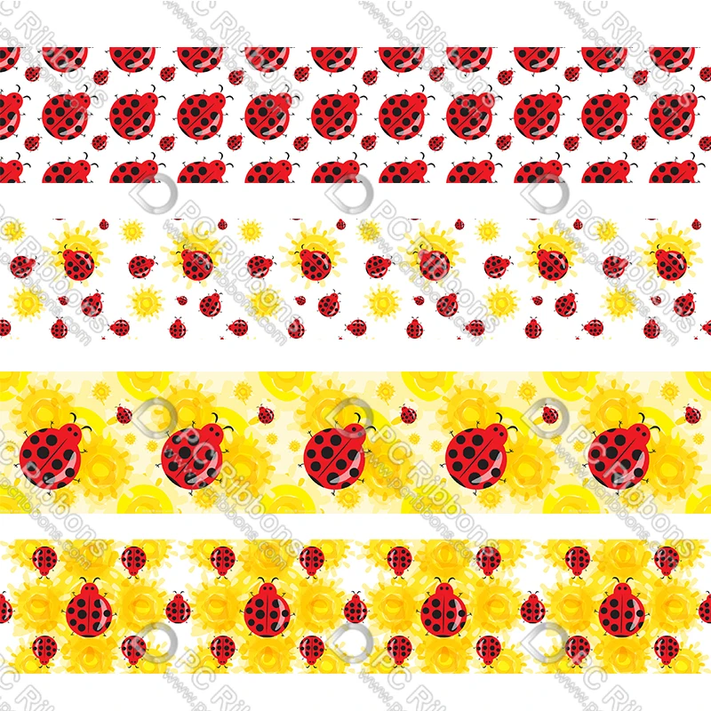 

16-75MM Cartoon Ladybug Printed Grosgrain Polyester Ribbon 50 Yards Gift Wrapping Diy Bows Wedding Drections Ribbons