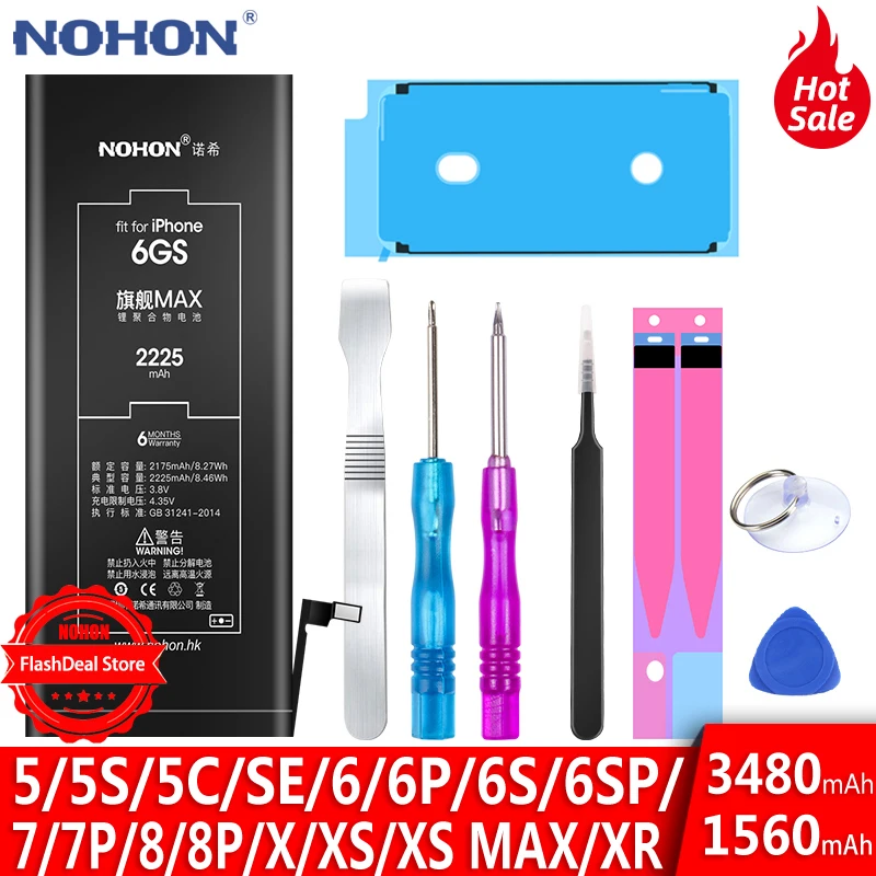 NOHON литиевая батарея для Apple iPhone 6S 6 7 8 Plus 5S 5 X SE Xr Xs Max 6Plus 7Plus бесплатный инструмент -