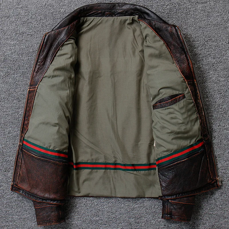 Мужская винтажная ветровка из натуральной кожи мотоциклетная куртка в стиле