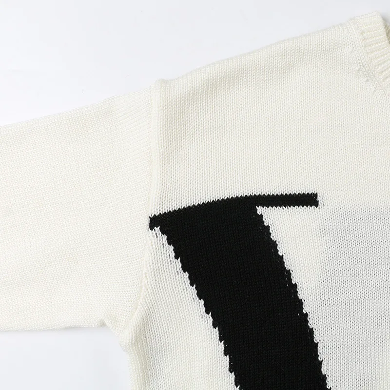 Fall Black Sweater New Long Sleeve Coloured Letter Embroidered Round Neck Loose Knitted Top Woman Computer Knitted Sweater