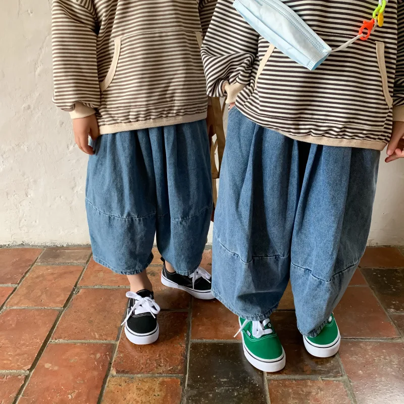 

Детские брюки, новинка 2021, Осенние милые однотонные повседневные Свободные корейские штаны для мальчиков и девочек с принтом редиса, осення...