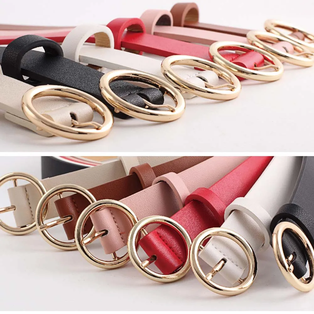 

2020 New Female deduction side gold buckle jeans wild belts for women fashion students simple Circle Pin Buckles Belt