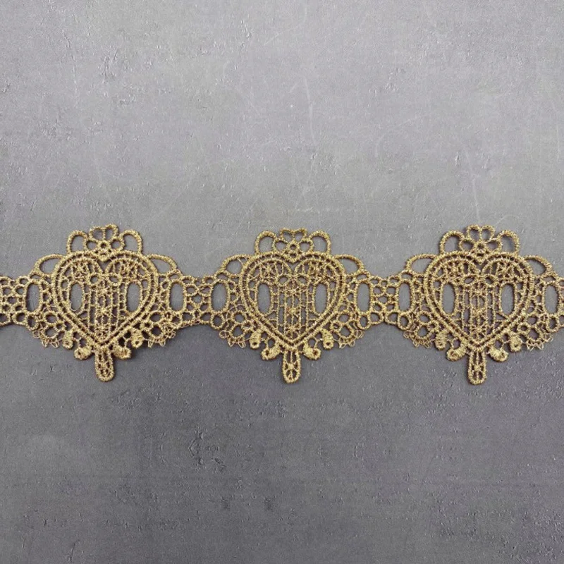 5Yds 4.2cm Wide Golden Heart-shaped Hollw Fabric Diy Wedding Fluorescent Lace Gold Thread Embroidery Accessories Trim - купить по