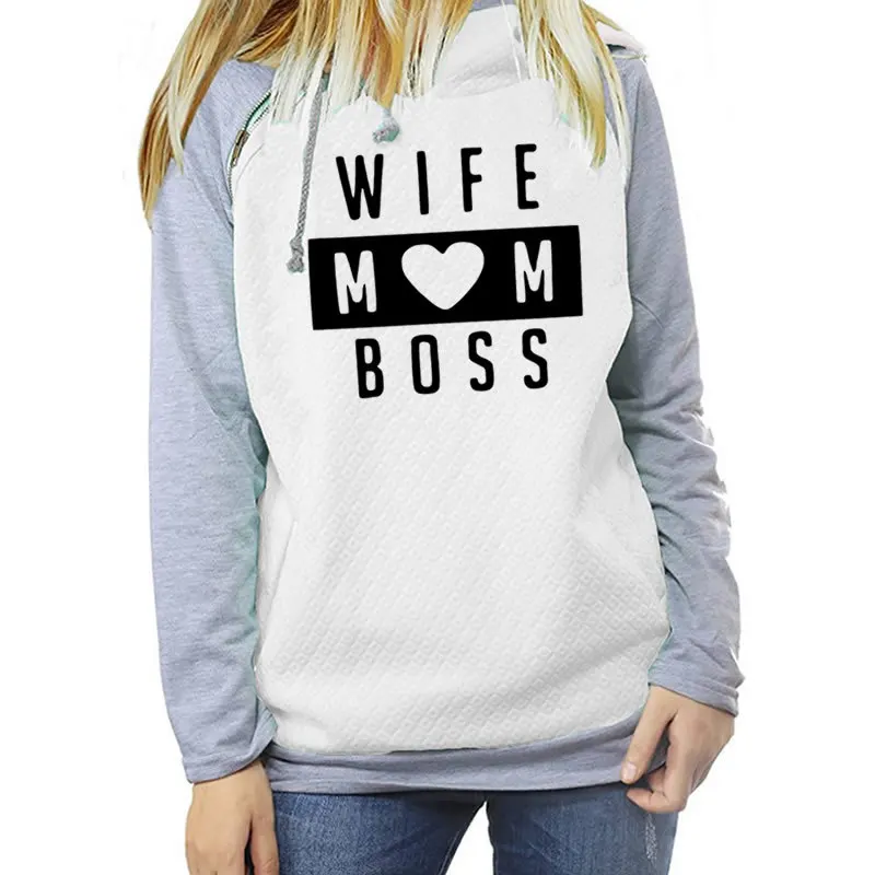

2021 Autumn Winter Women Hoodie Wife Mom Boss Printed Hoodies Women Fleece Long Sleeve Loose Sweatshirt Girls Pullovers Winter