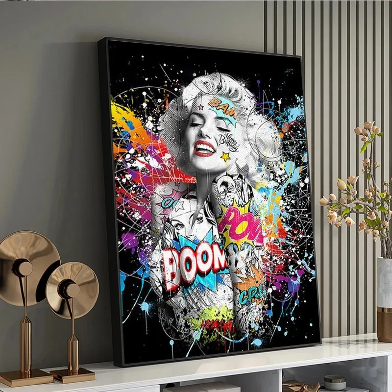 

Black White Graffiti Marilyn Monroe Canvas Painting Sexy Portrait Posters and Prints Wall Pictures Street Art for Home Decor
