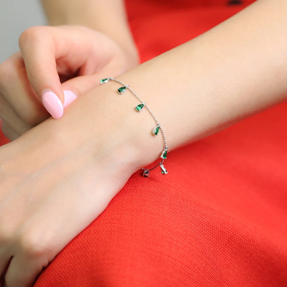 

SPENTA Jewelry 925 Sterling Silver Shaker Green Stone Bracelet Turkish Handmade Charm Bracelet