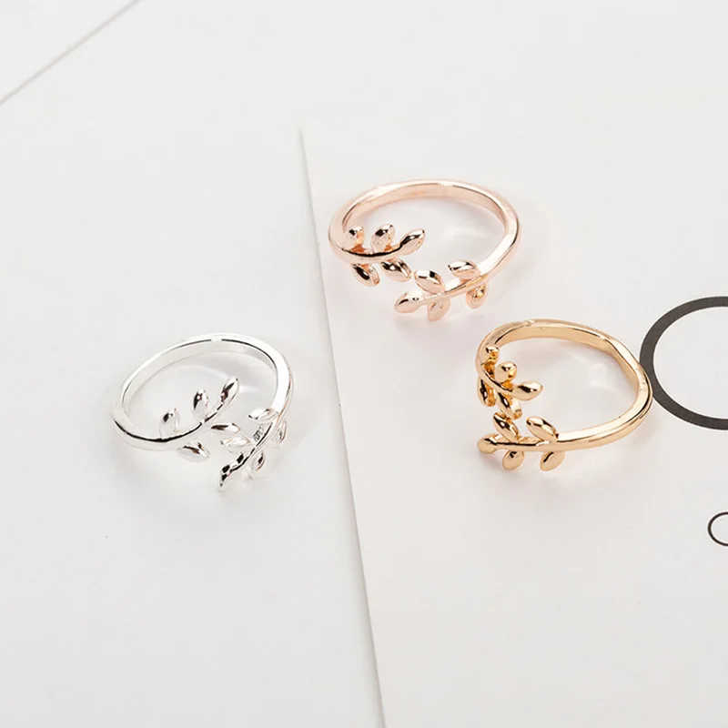 

Elegant Adjustable Olive Tree Branch Leaves Open Ring for Women Wedding Rings Rose Gold Knuckle Finger Jewelry Christmas Gift
