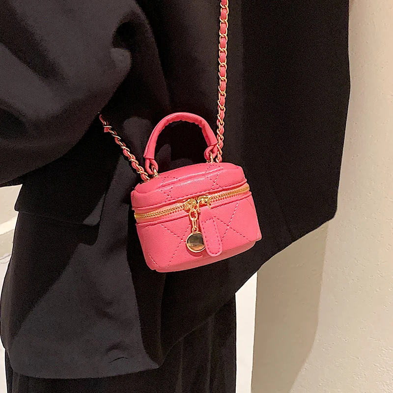 

WTYL Mini Lattice Chains Crossbody Bags For Women Candy Color small Bucket High Quality Females Handbag Purse