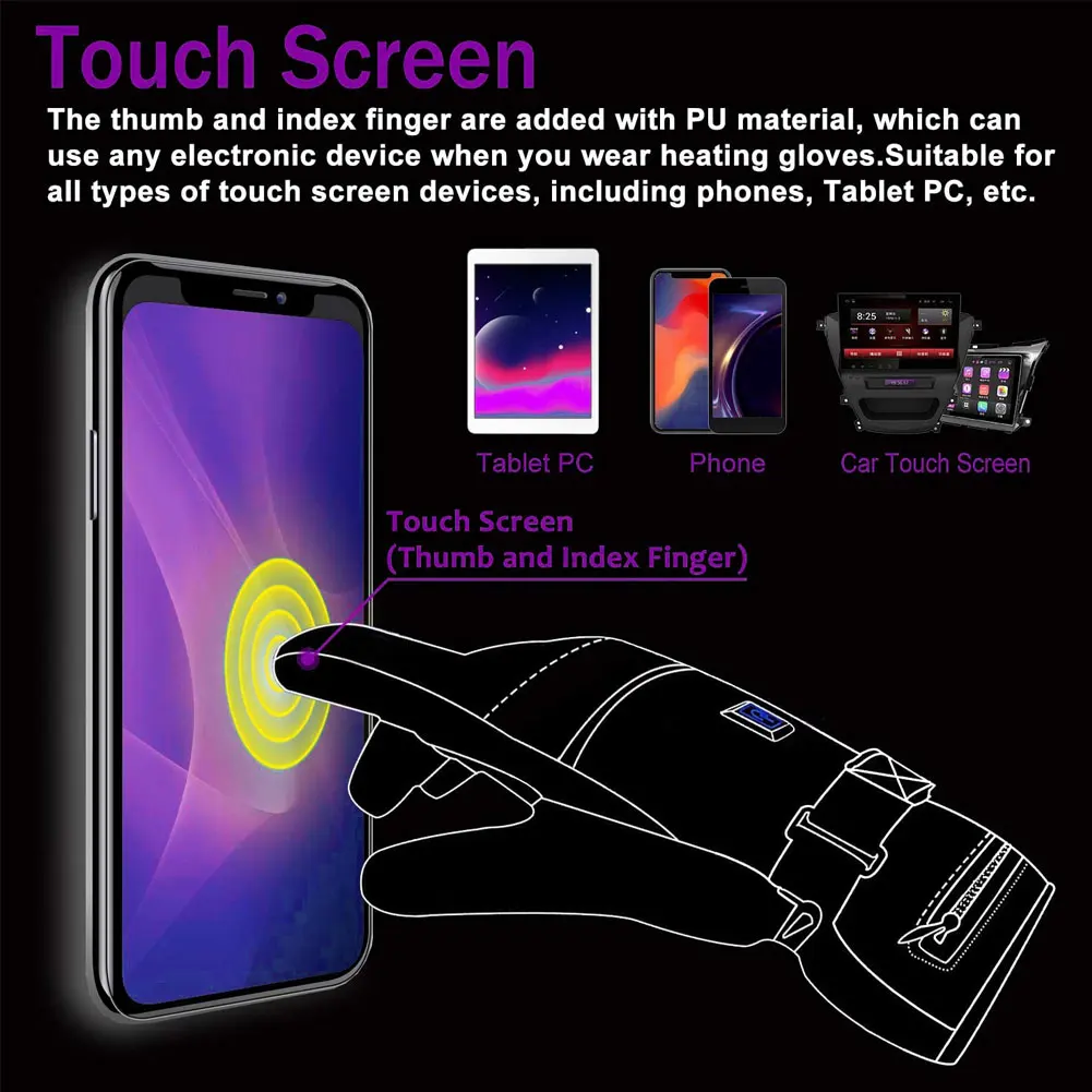 

Motorcycle Heated Gloves Touch Screen Winter Warm Skiing Gloves Waterproof Rechargeable Heating Thermal Gloves For Snowmobile XL
