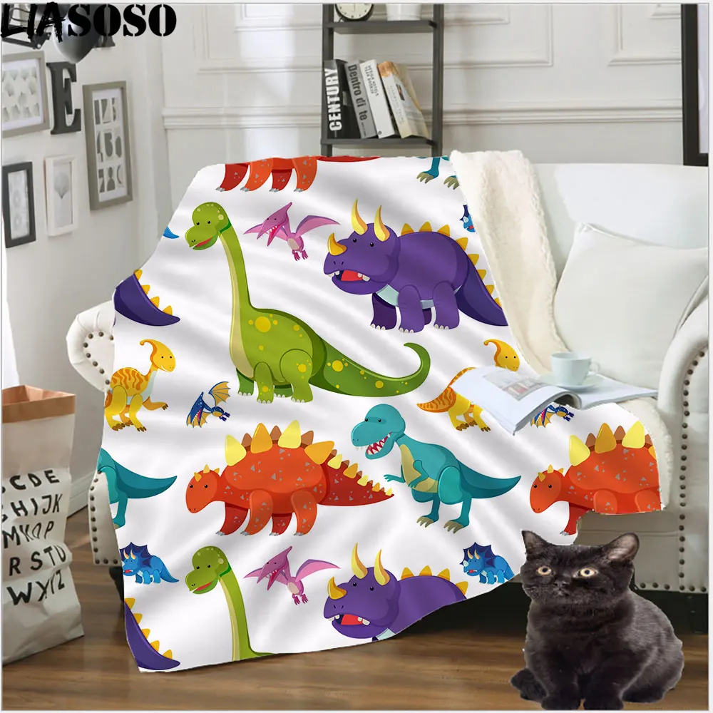 

LIASOSO Fashion Cartoon Animal Dinosaur 3D Printed Plush Blanket Adult Sofa Travel Teens Women Men Student Nap Keep Warm Blanket