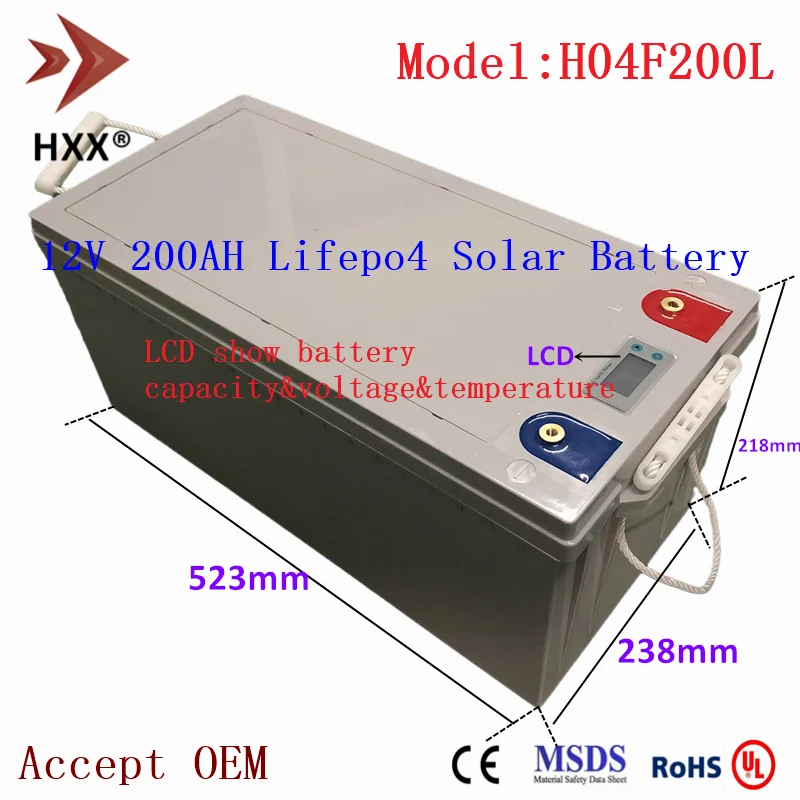 12V 200AH Lifepo4 Батарея с ЖК дисплей многократного цикла глубокого заряда разряда