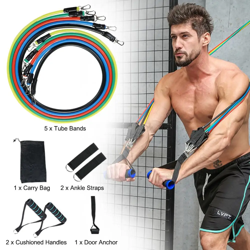 

11Pcs Fitness Rally Resistance Bands Workout Exercise Yoga Suit Cross Fit Fitness Training Tubes Training Resistance Band