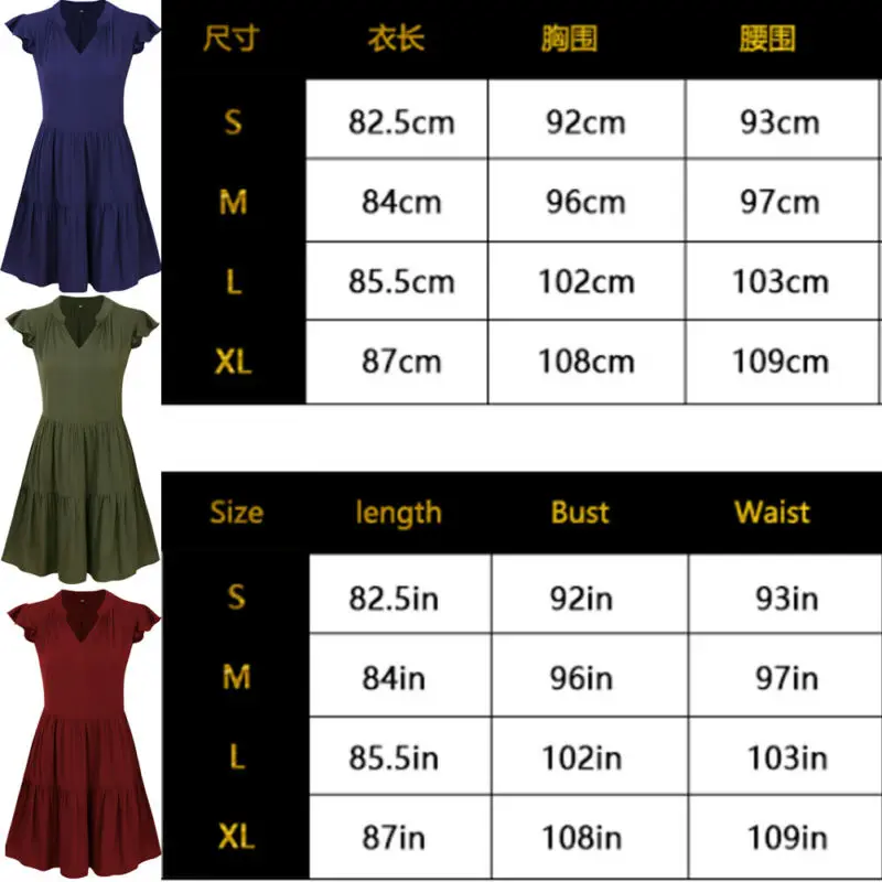 

Fashion Women Vintage A-Line Dress Tunic V Neck Short Sleeve Solid Mini Sundress