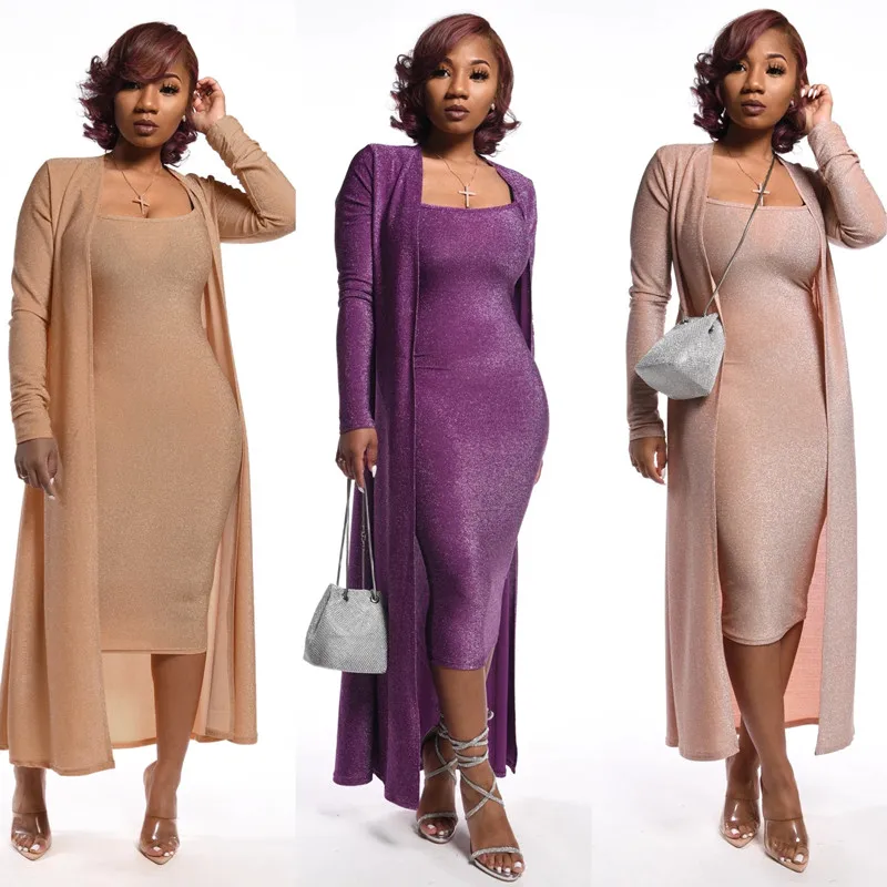 Женский комплект из двух предметов платье + кардиган Повседневная Уличная одежда