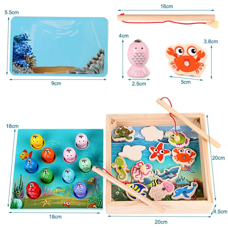 Игрушка детская деревянная магнитные игры игрушка для рыбалки 3D рыбки детские
