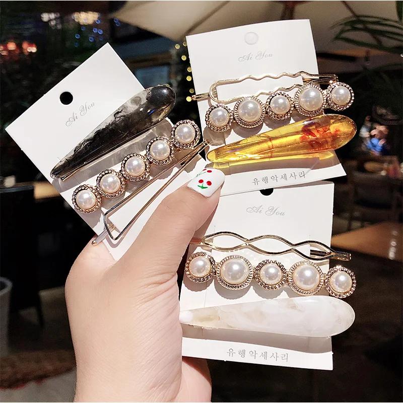 Женские элегантные Геометрические шпильки из сплава ацетата с жемчугом 3