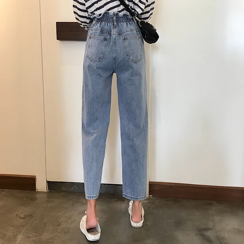 

Blue High Waist Jeans Korean Style 2021 Spring New Elegant Slimming High College Style Wide Leg Pants Fashionable Trousers