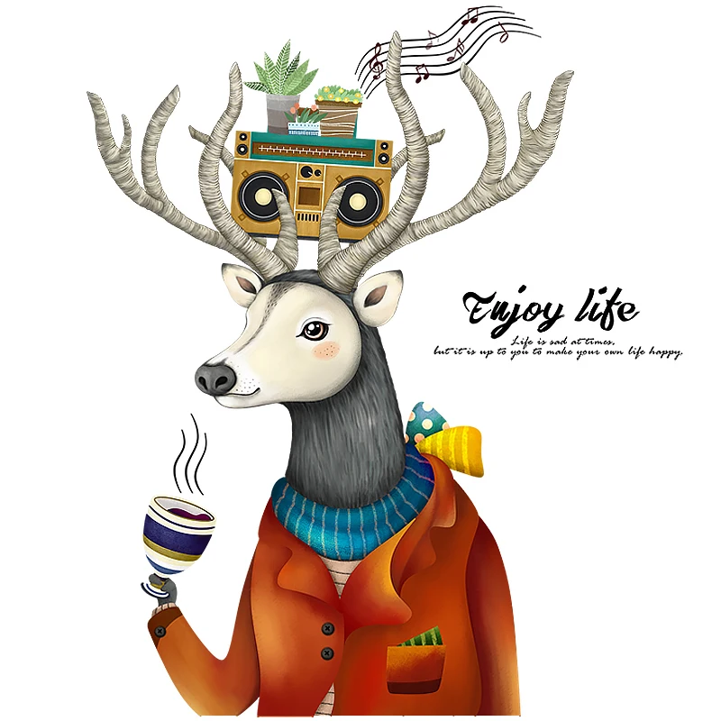 

Creative Nordic Elk Wall Stickers Home Office Decor Art Poster Living Room Decoration Decals Cartoon Deer Mural Paper Home Decor