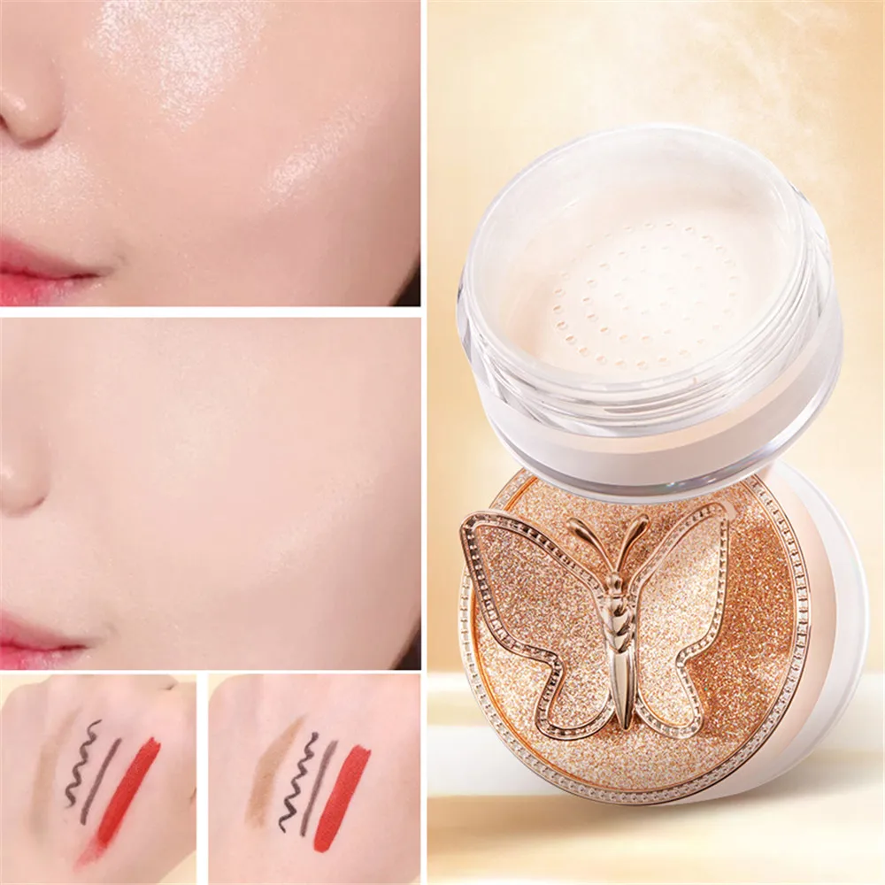 Butterfly Face Loose Powder Makeup Natural Finishing Waterproof Korea Cosmetic For Finish Setting With Puff |