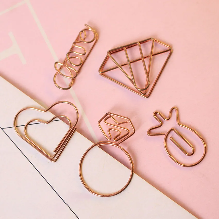 

5pcs/lot pipeapple diamond shape paper clip rose gold paperclip cute Organizing Bookmarks Envelope hand account decor pins girls