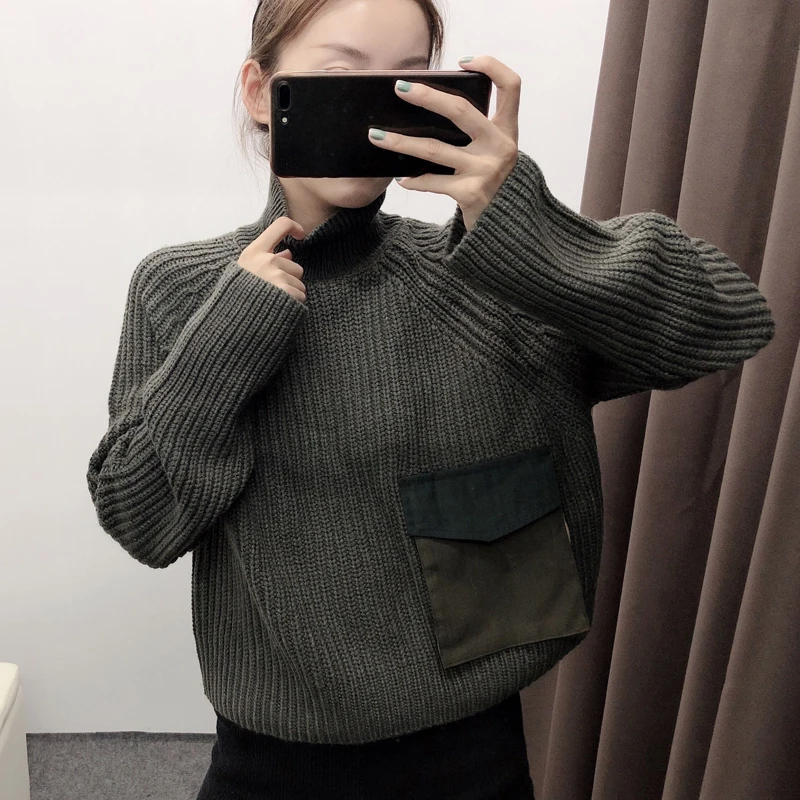 ZOEPO с высоким плотно облегающим шею воротником коротким свитеры Для женщин