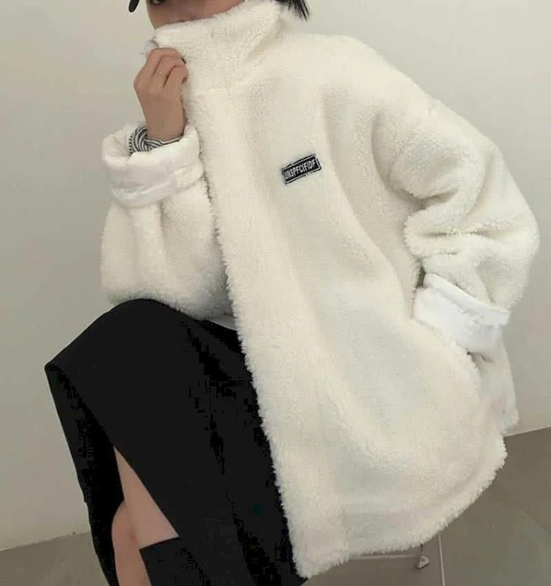 

Two-sided cotton-padded jacket female winter lamb wool coat female student Korean version of loose Harajuku style thickened stan