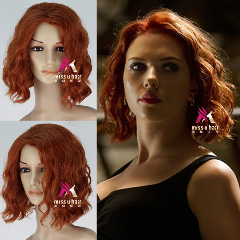 Хеллоуин женский Капитан Америка Черная корова оранжевый парик Scarlett Johansson оранжевый волнистый Стильный парик для волос