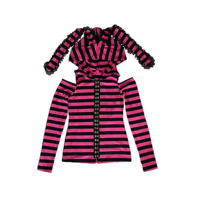 

Pink Black Striped Hoodie Japanese Harajuku Hot Girl Sweet Print T-shirts Long Sleeve Women Cute Rabbit Ears Hooded