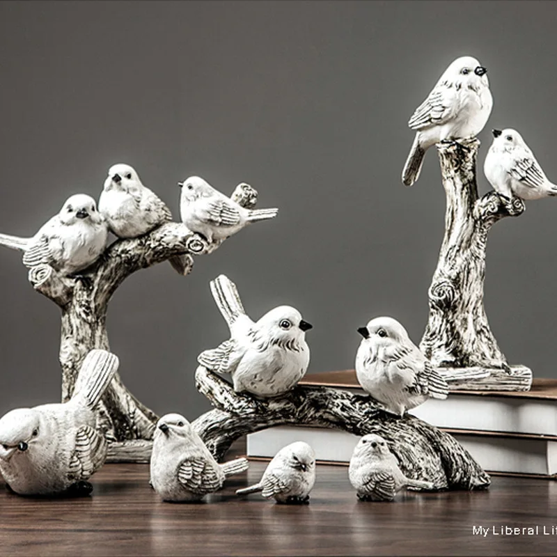 

Resin Pastoral Creative Bird Ornament Office Desktop Crafts Retro Living Room Animal Figurines Home Decoration Furnishings