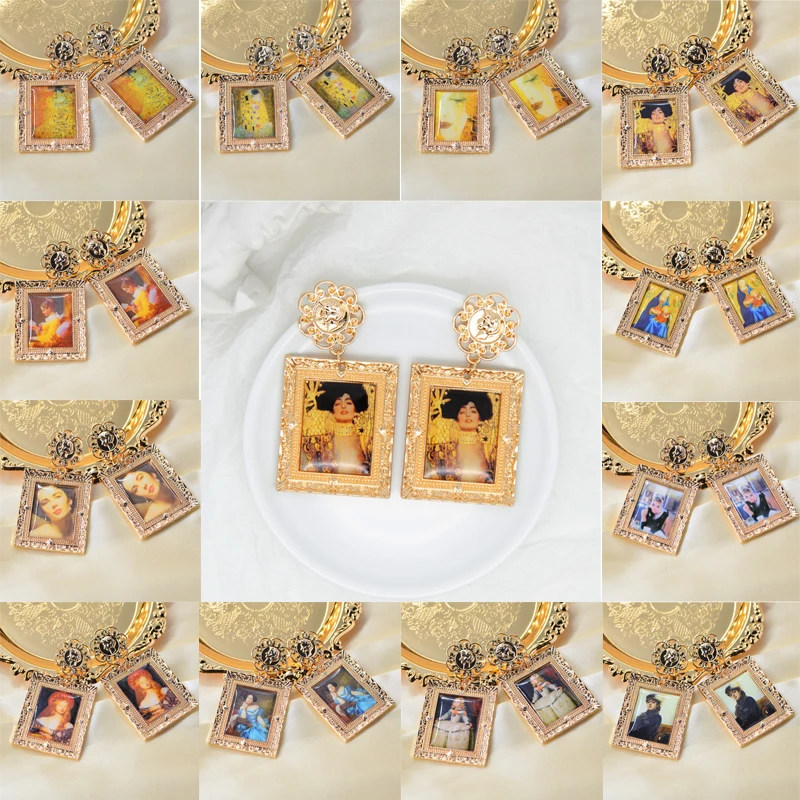 

Gustav Klimt Gold Earrings For Women Fashion Jewelry Golden Tear Drop Earrings Dangle Female Jewelry Vintage Jewels Dropshipping