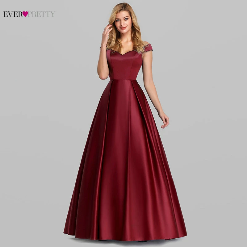 

Elegant Burgundy Satin Prom Dress Long Ever Pretty New A Line V Neck Off Shoulder Formal Party Dresses Vestidos De Gala Elegante