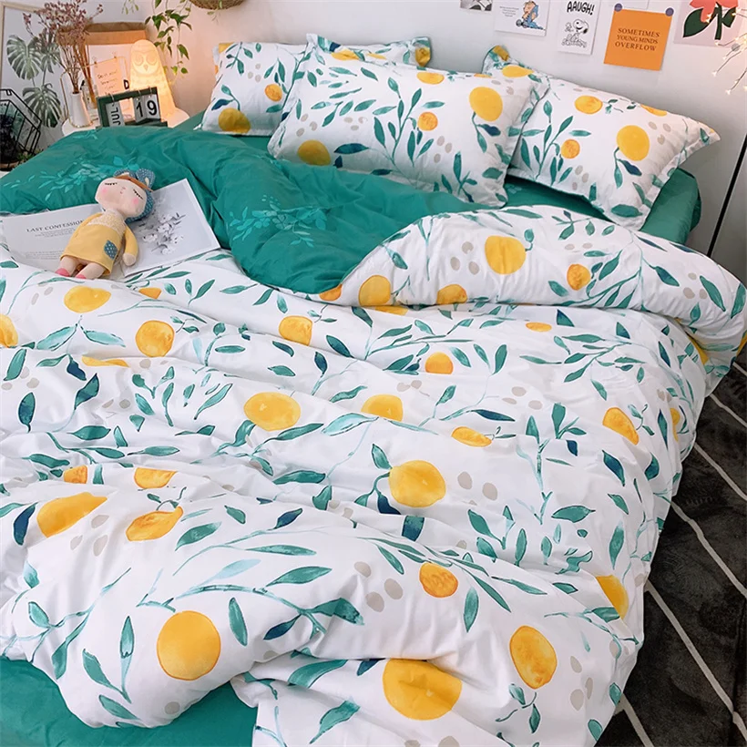 

Modern Nordic Style Bedding Set Floral Leaf Printed Bed Linen Set Twin Full Queen King Duvet Cover Flat Bedsheet with Pillowcase