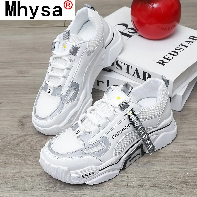 

2021 Fashion Spring New Women's Chunky Vulcanized Shoes Round Head Lace Up Platform Sneakers Mesh Breathable Women Casual Shoes