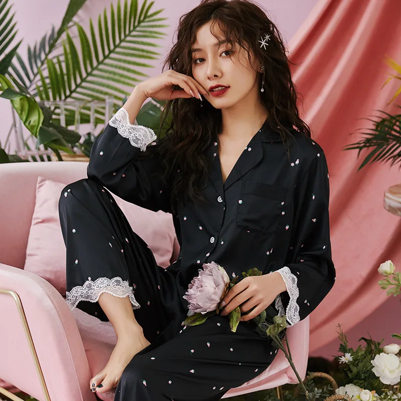 Пижама женская из натурального шелка роскошная шелковая с длинным рукавом брюки