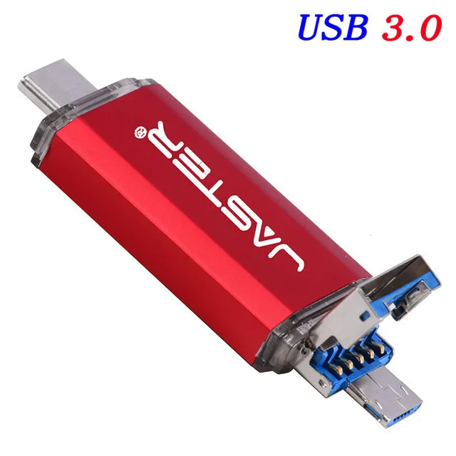 Red JASTER 3 в 1 OTG(Android& USB& Type_C) флеш-накопитель USB 3,0 Металлический пользовательский флеш-накопитель 64 ГБ 32 ГБ 16 ГБ 8 ГБ 4 ГБ свадебные подарки - Цвет: Red