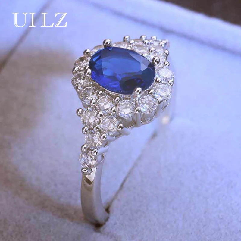 

Uilz Elegant High Quality Blue CZ Finger Ring for Women Prong Set Silver Plated Jewelry Bridal Wedding Charm Rings Drop Shipping