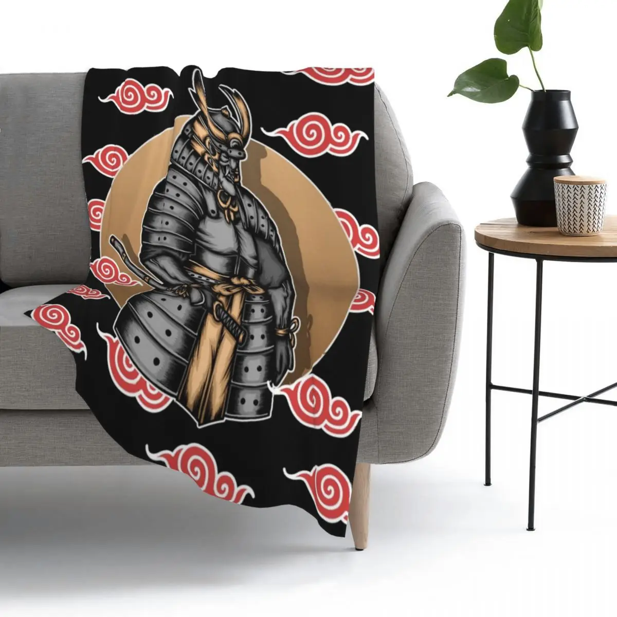

Red Cloud Japanese Samurai Warrior Anime Throw Blanket Bedspread Bed Blanket Sofa Blanket flannel Cozy bedclothes Home travel