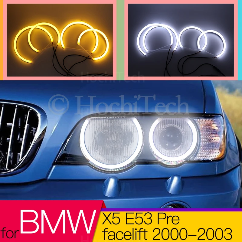 Хлопковый светодиодный светильник Angel Eye Halo Switchback двухцветный для BMW X5 E53 Pre Facelift 2000