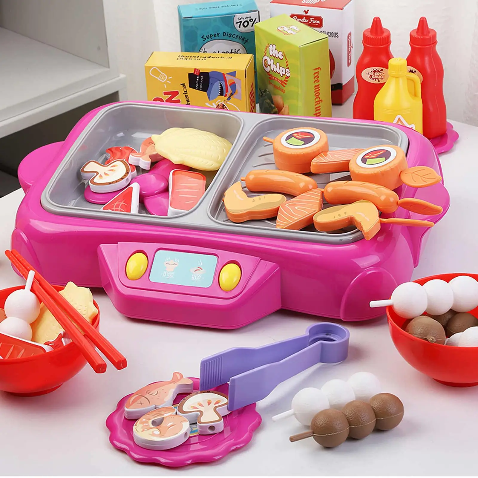 

Children Colorful Kitchen Pretend Play Toy Simulation Design Food Pretend Cookware Hot Pot Interesting Children Play House Toy