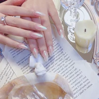 24pcsset aurora pearl pink fake nails full cover fashion artificial nail tips press on nails nail supplies for professionals