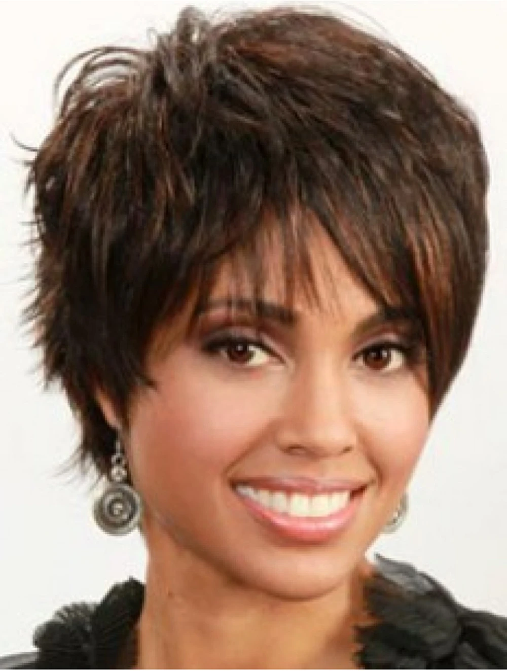 

10" Short Straight Dark Brown Side Bangs Capless 100% Real Human Hair Wigs for Women