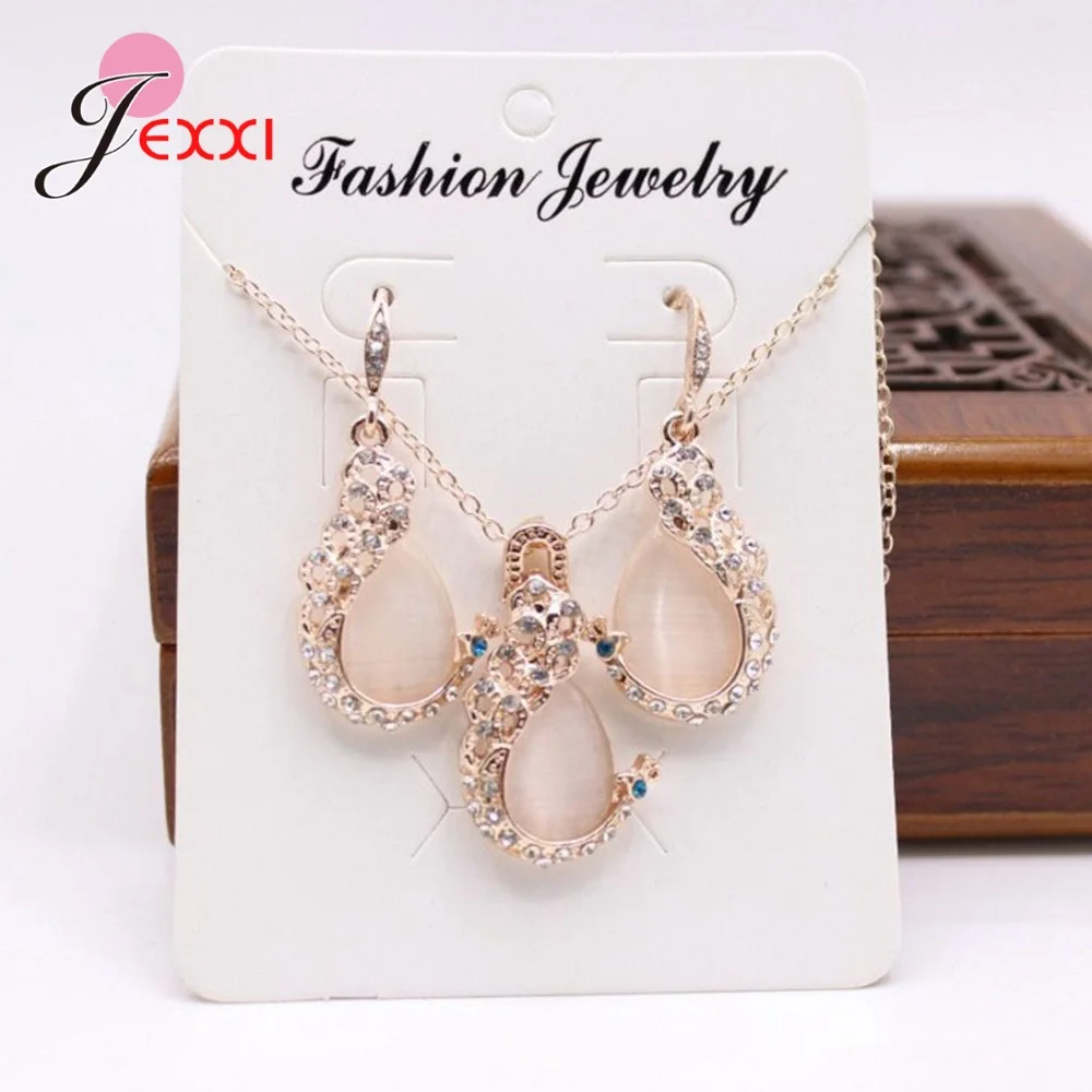High Quality Gold Color Austrian Crystal Classic Opal Stone Waterdrop Necklaces Pendant Earrings Jewelry Set New 2020 Arrival | Украшения и