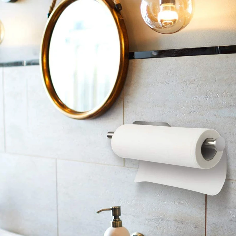 

2 Pcs Self Adhesive Paper Towel Holder Under Cabinet Paper Towel Rack Roll Tissue Hanger Organizer