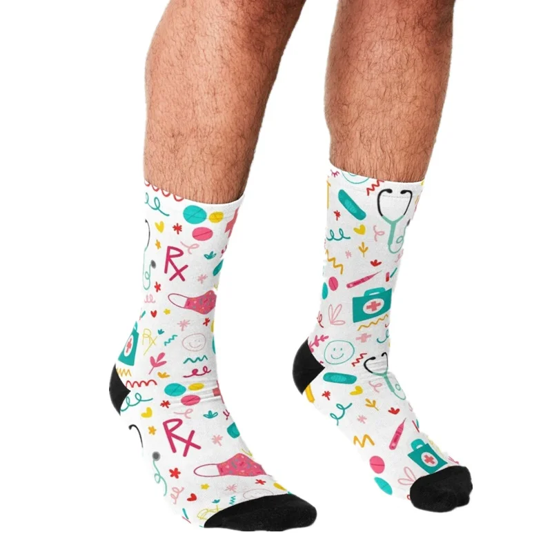 

2021 funny Socks Men harajuku Pills - medical Printed Happy hip hop Men Socks Novelty Skateboard Crew Casual Crazy Socks