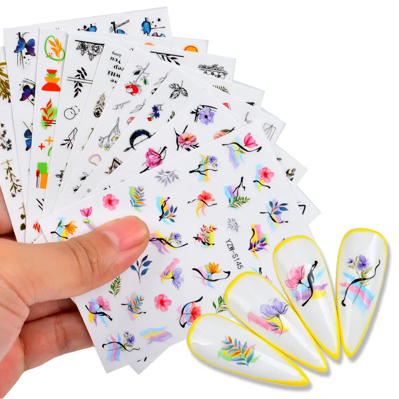 

Butterfly Stickers for Nails Flower Leaves Nail Sticker Press on Nails Sliders Nail Art Decorations Transfer Foil For Manicure