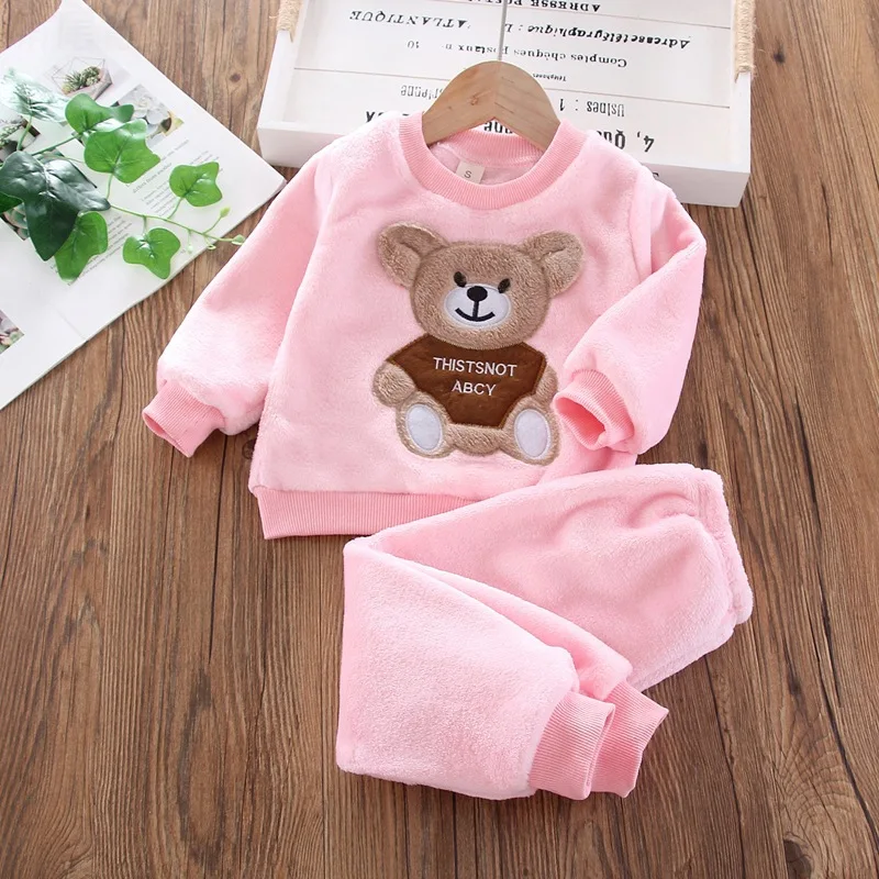 Autumn Winter Toddler Homewear Flannel Pajamas Baby Girl's Clothes Sets Warm children's Clothing Plush soft Infant Sleepwear Sui |