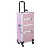 Aluminum Makeup Travel Case Jewelry 3 in 1 Cosmetic Storage Tattoo Box Pink[US-Stock]