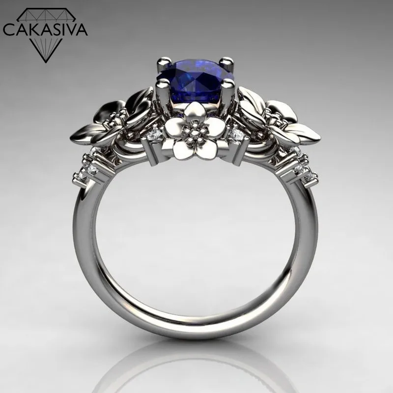 

Women's S925 Silver Inlaid Sapphire Flower Ring Engagement Wedding Gift Jewelry Ring Wholesale