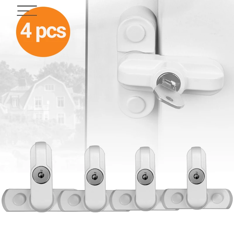 

4 Pcs UPVC Child Safe Security Window Door Sash Lock Safety Lever Handle Sweep Latch With Keys For Home Security Window Locks